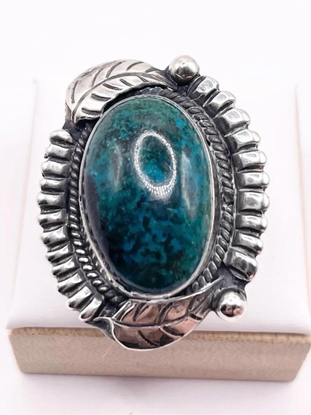 Size 7 925 Sterling Silver Teal Chrysocolla Statement Ring